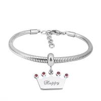 European Bracelet 316 Stainless Steel With Pendant & Unisex silver color Length 7.5 Inch Sold By PC