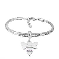 European Bracelet 316 Stainless Steel With Pendant & Unisex silver color Length 7.5 Inch Sold By PC