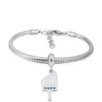 European armband, 316 Roestvrij staal, Met Hanger & uniseks, zilver, Lengte 7.5 inch, Verkocht door PC