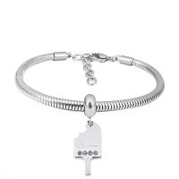 European Bracelet 316 Stainless Steel With Pendant & Unisex silver color Length 7.5 Inch Sold By PC