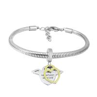 European Bracelet 316 Stainless Steel With Pendant & Unisex silver color Length 7.5 Inch Sold By PC