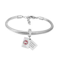 European Bracelet 316 Stainless Steel With Pendant & Unisex silver color Length 7.5 Inch Sold By PC