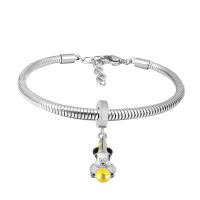 European Bracelet 316 Stainless Steel With Pendant & Unisex silver color Length 7.5 Inch Sold By PC