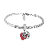 European Bracelet 316 Stainless Steel With Pendant & Unisex silver color Length 7.5 Inch Sold By PC