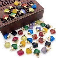 Gemstone Pendants Jewelry Natural Stone with Brass Rhombus gold color plated DIY & faceted Sold By PC