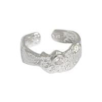 925 sterling silver Cuff finger ring, platinerade, justerbar & micro bana cubic zirconia & för kvinna, 8.5mm, 16.9mm, Storlek:6.5, Säljs av PC