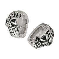 Rustfrit stål Skub charme, Stainless Steel, Skull, poleret, 8x13x10mm, Solgt af PC