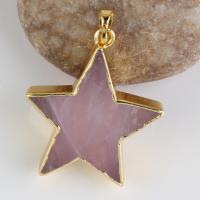 Pendentifs quartz naturel, laiton, avec quartz rose, étoile, Placage de couleur d'or, pour femme, protéger l'environnement, sans nickel, plomb et cadmium, 35x35x7mm, Vendu par PC