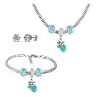 Parures de bijoux en acier inoxydable, Boucle d’oreille stud & Bracelet & collier, Acier inoxydable 316, Avec Pendentif & pour femme & émail & avec strass, argent, 21cmuff0c49cm, Vendu par fixé