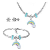 Fashion Stainless Steel Jewelry Sets Stud Earring & bracelet & necklace 316 Stainless Steel With Pendant & for woman & enamel & with rhinestone silver color 21cmuff0c49cm Sold By Set