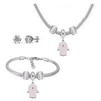 Set di gioielli in acciaio inox, Orecchino a bottone & Bracciale & Collana, 316 acciaio inox, With Pendant & per la donna & smalto & con strass, argento, 21cmuff0c49cm, Venduto da set