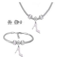 Set di gioielli in acciaio inox, Orecchino a bottone & Bracciale & Collana, 316 acciaio inox, With Pendant & per la donna & smalto & con strass, argento, 21cmuff0c49cm, Venduto da set