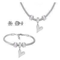 Fashion Stainless Steel Jewelry Sets Stud Earring & bracelet & necklace 316 Stainless Steel With Pendant & for woman & enamel & with rhinestone silver color 21cmuff0c49cm Sold By Set