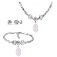 Fashion Stainless Steel Jewelry Sets Stud Earring & bracelet & necklace 316 Stainless Steel With Pendant & for woman & enamel & with rhinestone silver color 21cmuff0c49cm Sold By Set