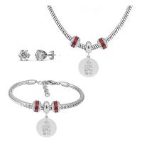 Parures de bijoux en acier inoxydable, Boucle d’oreille stud & Bracelet & collier, Acier inoxydable 316, Avec Pendentif & pour femme & avec strass, argent, 21cmuff0c49cm, Vendu par fixé