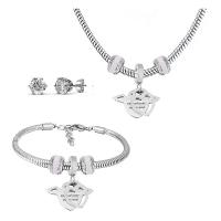 Fashion Stainless Steel Jewelry Sets Stud Earring & bracelet & necklace 316 Stainless Steel With Pendant & for woman & with rhinestone silver color 21cmuff0c49cm Sold By Set