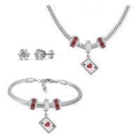 Set di gioielli in acciaio inox, Orecchino a bottone & Bracciale & Collana, 316 acciaio inox, With Pendant & per la donna & con strass, argento, 21cmuff0c49cm, Venduto da set