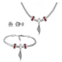 Fashion Stainless Steel Jewelry Sets Stud Earring & bracelet & necklace 316 Stainless Steel With Pendant & for woman & with rhinestone silver color 21cmuff0c49cm Sold By Set