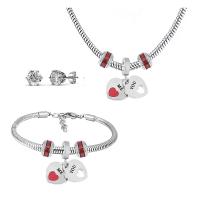 Parures de bijoux en acier inoxydable, Boucle d’oreille stud & Bracelet & collier, Acier inoxydable 316, Avec Pendentif & pour femme & émail & avec strass, argent, 21cmuff0c49cm, Vendu par fixé