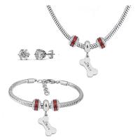 Ensemble bijoux strass en acier inoxydable, Boucle d’oreille stud & Bracelet & collier, Acier inoxydable 316, Avec Pendentif & pour femme & avec strass, argent, 21cmuff0c49cm, Vendu par fixé