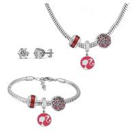 Fashion Stainless Steel Jewelry Sets Stud Earring & bracelet & necklace 316 Stainless Steel With Pendant & for woman & with rhinestone silver color 21cmuff0c49cm Sold By Set