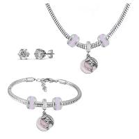 Fashion Stainless Steel Jewelry Sets Stud Earring & bracelet & necklace 316 Stainless Steel With Pendant & for woman & with rhinestone silver color 21cmuff0c49cm Sold By Set