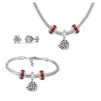 Parures de bijoux en acier inoxydable, Boucle d’oreille stud & Bracelet & collier, Acier inoxydable 316, Avec Pendentif & pour femme & avec strass, argent, 21cmuff0c49cm, Vendu par fixé