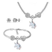 Parures de bijoux en acier inoxydable, Boucle d’oreille stud & Bracelet & collier, Acier inoxydable 316, Avec Pendentif & pour femme & avec strass, argent, 21cmuff0c49cm, Vendu par fixé