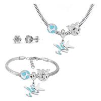 Fashion Stainless Steel Jewelry Sets Stud Earring & bracelet & necklace 316 Stainless Steel With Pendant & for woman & with rhinestone silver color 21cmuff0c49cm Sold By Set