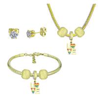 Fashion Stainless Steel Jewelry Sets Stud Earring & bracelet & necklace 316 Stainless Steel With Pendant & for woman & with rhinestone golden 21cmuff0c49cm Sold By Set