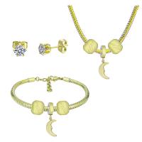 Parures de bijoux en acier inoxydable, Boucle d’oreille stud & Bracelet & collier, Acier inoxydable 316, Avec Pendentif & pour femme & avec strass, doré, 21cmuff0c49cm, Vendu par fixé