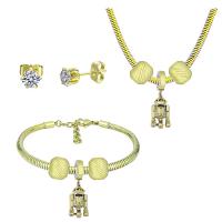 Set di gioielli in acciaio inox, Orecchino a bottone & Bracciale & Collana, 316 acciaio inox, With Pendant & per la donna & con strass, dorato, 21cmuff0c49cm, Venduto da set