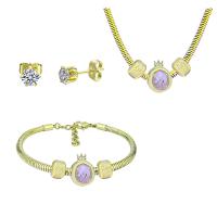 Set di gioielli in acciaio inox strass, Orecchino a bottone & Bracciale & Collana, 316 acciaio inox, With Pendant & per la donna & con strass, dorato, 21cmuff0c49cm, Venduto da set