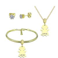 Rhinestone Stainless Steel Jewelry Set Stud Earring & bracelet & necklace 316 Stainless Steel With Pendant & for woman & with rhinestone golden 21cmuff0c49cm Sold By Set