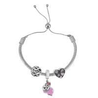 Pulseira de European, Aço inoxidável 316, para mulher & esmalte & com strass, prateado, comprimento 17 cm, vendido por PC