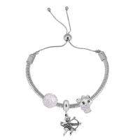 European Bracelet 316 Stainless Steel With Pendant & for woman & with rhinestone silver color Length 17 cm Sold By PC