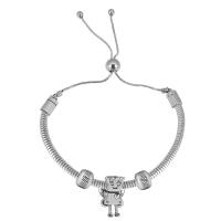 European Bracelet 316 Stainless Steel With Pendant & for woman & with rhinestone silver color Length 17 cm Sold By PC