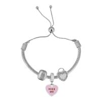 Bracelet European , Acier inoxydable 316, Avec Pendentif & pour femme & avec strass, argent, Longueur 17 cm, Vendu par PC