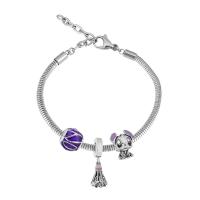 European Bracelet 316 Stainless Steel With Pendant & Unisex & with rhinestone silver color Length 17 cm Sold By PC