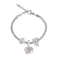 Bracelet European , Acier inoxydable 316, Avec Pendentif & unisexe & avec strass, argent, Longueur 17 cm, Vendu par PC