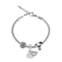 European Bracelet 316 Stainless Steel With Pendant & Unisex & with rhinestone silver color Length 17 cm Sold By PC