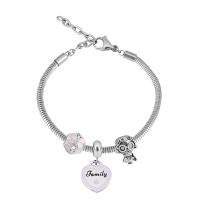 European Bracelet 316 Stainless Steel With Pendant & Unisex & with rhinestone silver color Length 17 cm Sold By PC