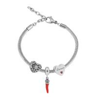 European Bracelet 316 Stainless Steel With Pendant & Unisex & with rhinestone silver color Length 17 cm Sold By PC