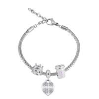 European Bracelet 316 Stainless Steel With Pendant & Unisex & with rhinestone silver color Length 17 cm Sold By PC