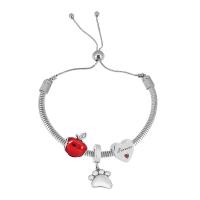 European Bracelet 316 Stainless Steel With Pendant & for woman & with rhinestone silver color Length 17 cm Sold By PC