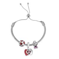 European Bracelet 316 Stainless Steel With Pendant & for woman & with rhinestone silver color Length 17 cm Sold By PC