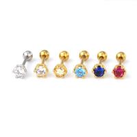 Cubic Zircon (CZ) Stud Earring Stainless Steel plated fashion jewelry & micro pave cubic zirconia 0.8mm 6mm 3mm Sold By PC