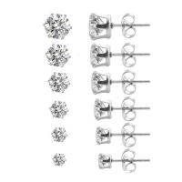 Cubic Zircon ( CZ ) Stud Earring, 316L rostfritt stål, 6 stycken & mode smycken & Unisex & med cubic zirconia, fler färger för val, Säljs av Ställ