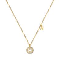 Collier en laiton cubique Zircon Micro Pave, avec acier inoxydable, avec 2.44inch chaînes de rallonge, Lettre H, Placage de couleur d'or, pavé de micro zircon & pour femme & creux, 9mm, 4mm, Vendu par Environ 16 pouce brin