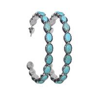 Boucle d'oreille turquoise, alliage de zinc, avec turquoise, beignet, Placage de couleur argentée, bijoux de mode & pour femme, protéger l'environnement, sans nickel, plomb et cadmium, 50mm, Vendu par paire